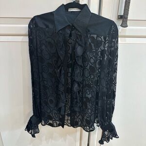 ANNE FONTAINE Prisme Black Polyamide Blend Mesh Button Up Blouse (T3)